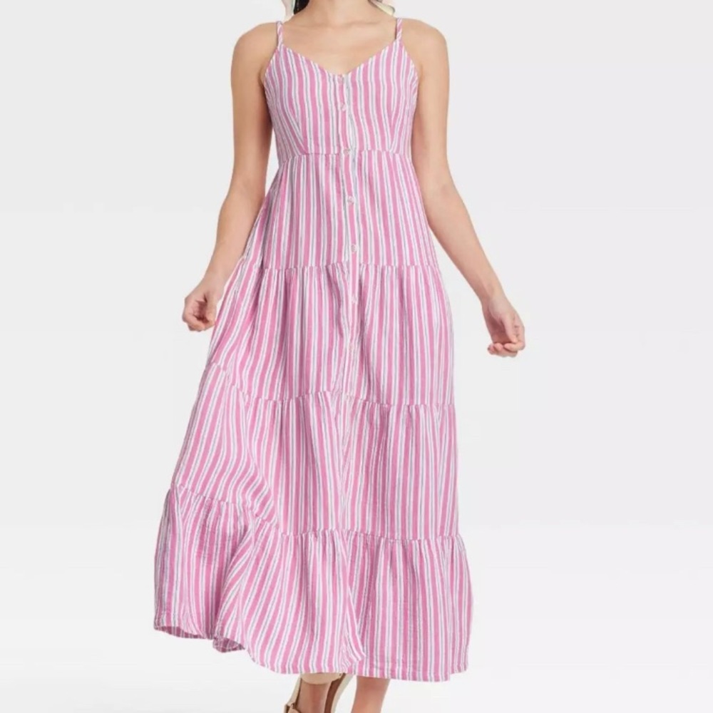 Universal Thread Pink and White Button Down Maxi